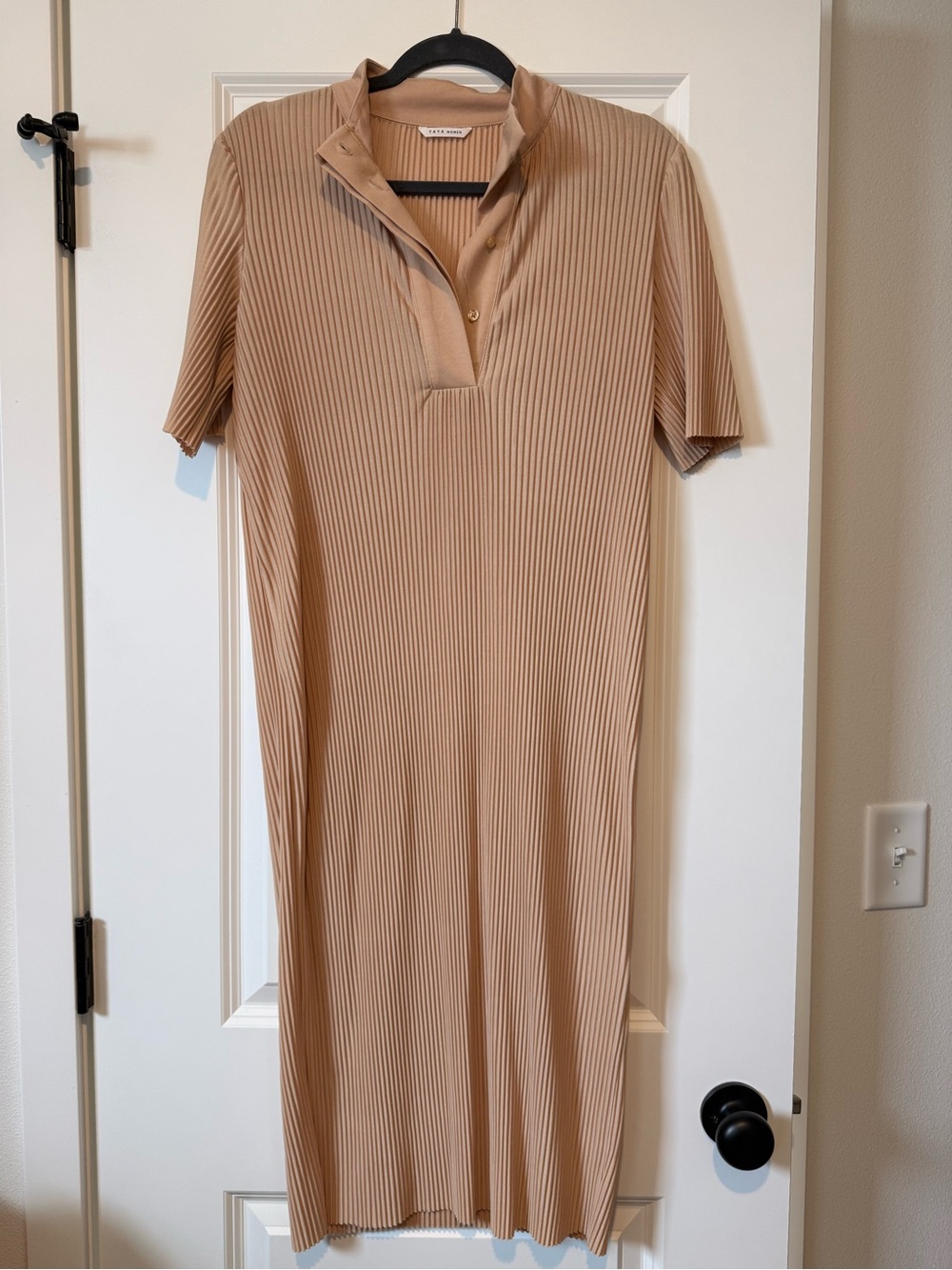 Yaya Women Midi Polo Ribbed Dress in Beige